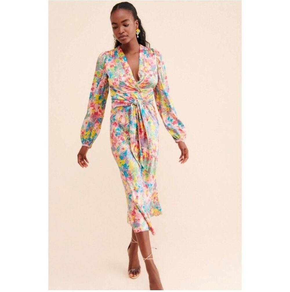 Ronny Kobo Mia Floral Midi Dress Long Sleeve Cocktail - Picture 1 of 11